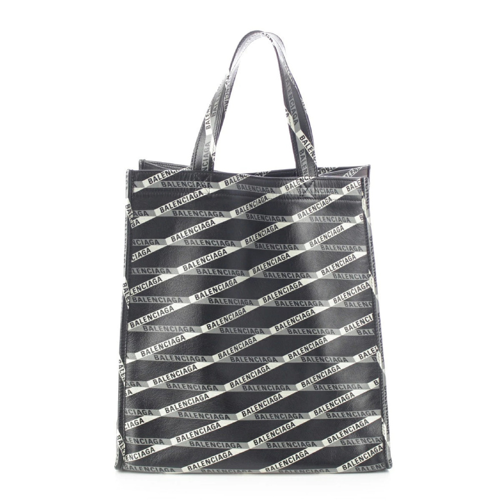 Balenciaga Calfskin Paper Leather Stripe Tote Bag Black